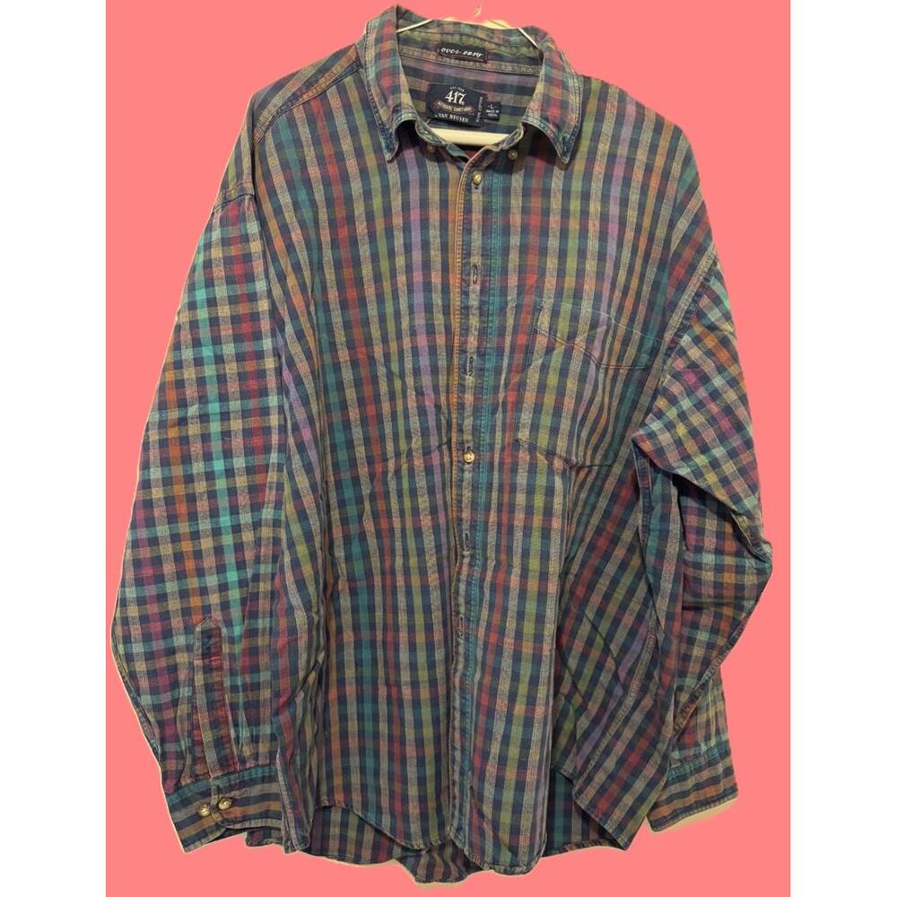 Van Heusen Over Easy 417 Long Sleeve Button Up Striped Shirt Vintage Mens L